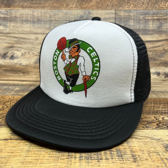 Boston Celtics Mens Trucker Hat Black Snapback 1996 Logo Basketball NBA Ball Cap - Picture 3 of 7